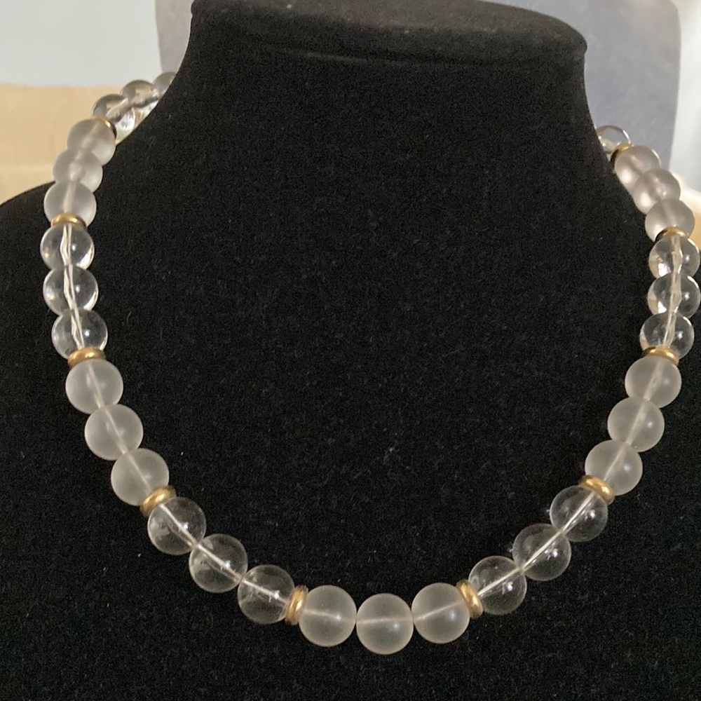 Clear & Frosted Bead Necklace with Gold Accents - Women Jewelry